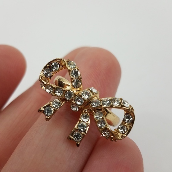 Bow Ring Rhinestone Bling Gold Tone Wrap 7 Small T - Picture 6 of 8